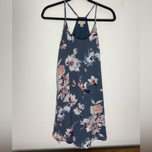 Loft Outlet Size XS Gray Pink Watercolor Floral Swing Dress Flowy Light Weight